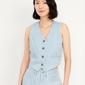 NWT Old Navy Denim Blue Striped Button-Up Vest, Size S